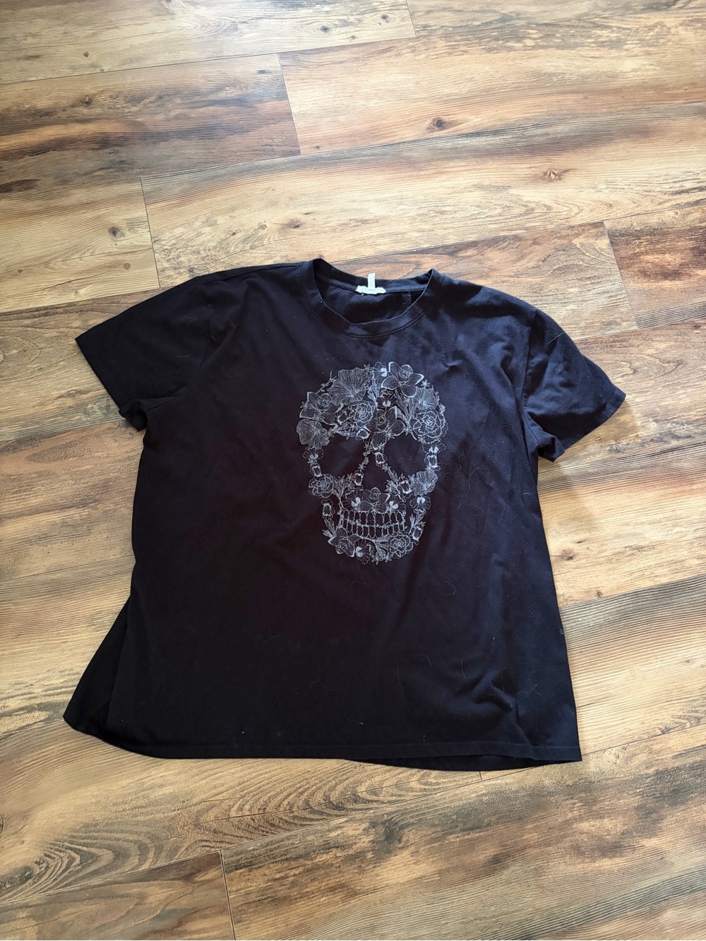 Maurices Black Short Sleeve Tee with Floral Skull Design